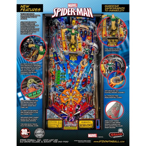 Spiderman Vault Pinball Flyer Original NOS 2016 Marvel Promo Artwork Sheet - Picture 3 of 6